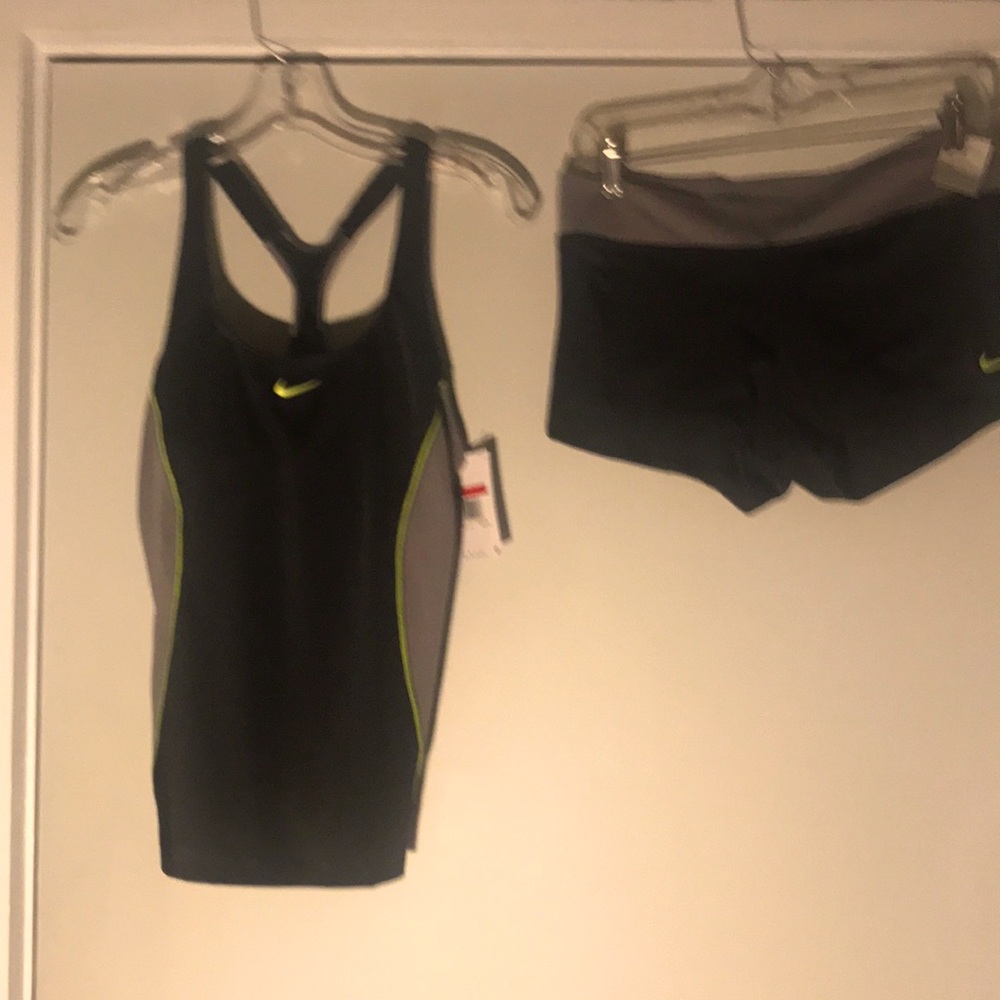 Black and Gray Athletic Tank and Shorts Set